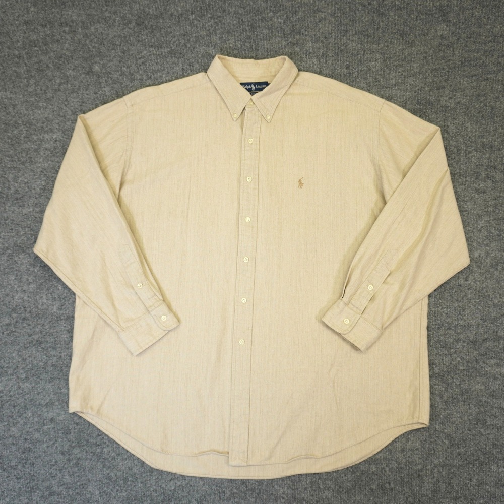 Ralph Lauren Button Down Shirt Mens XXL Tan Herringbone Blake Long Sleeve Pony - Picture 3 of 9